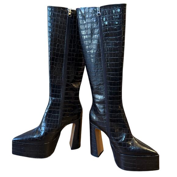 L’intervalle Yaroslav Croco Boots Nior Platform Pointy Toe Knee-High Spain Sz 39 - Picture 5 of 13